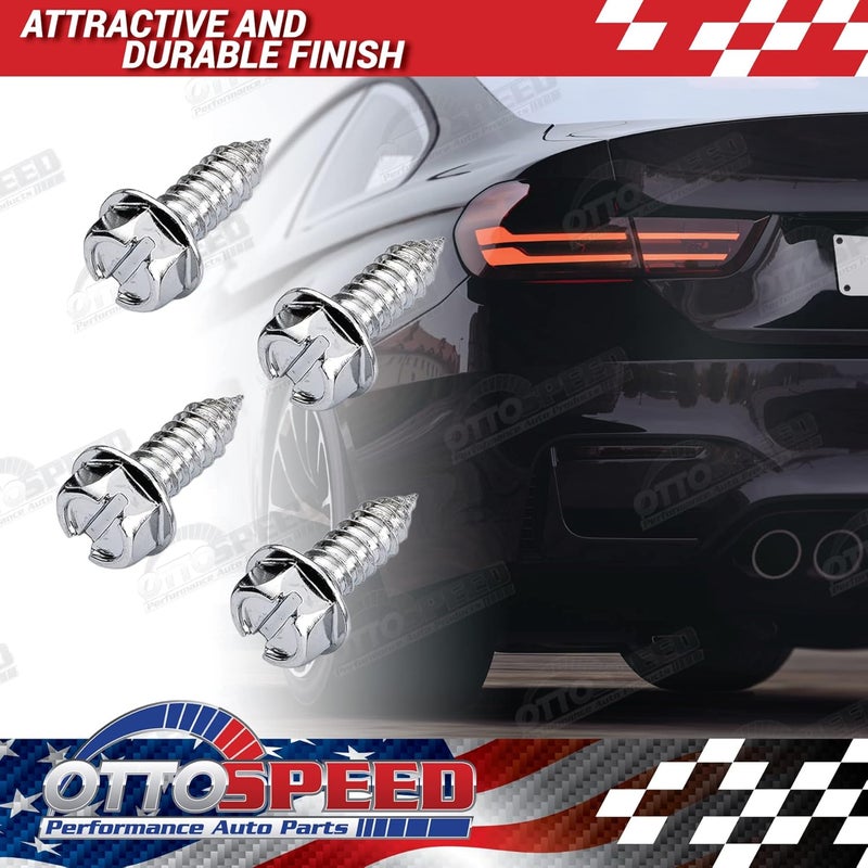OttoSpeed License Plate Screw Kit - Chrome, OEM Style Fasteners with Nylon Screw Retainers for Mounting Front & Back License Plates on Cars, SUVs, Trucks - Rustproof, Self Tapping Bolts (Chrome Stainless Steel) - Image 2